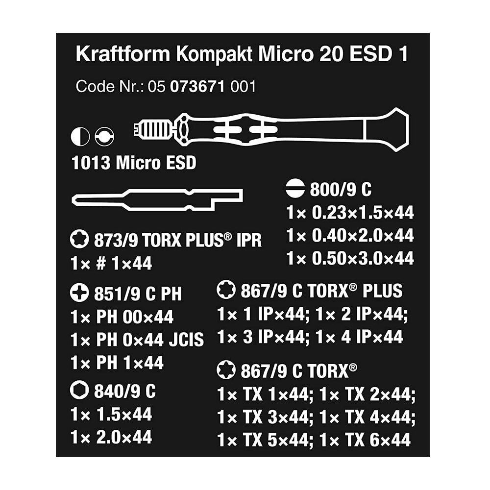 Wera 05073671001 Kraftform Kompakt Micro 20 ESD 1 20 Pc. Screwdriver