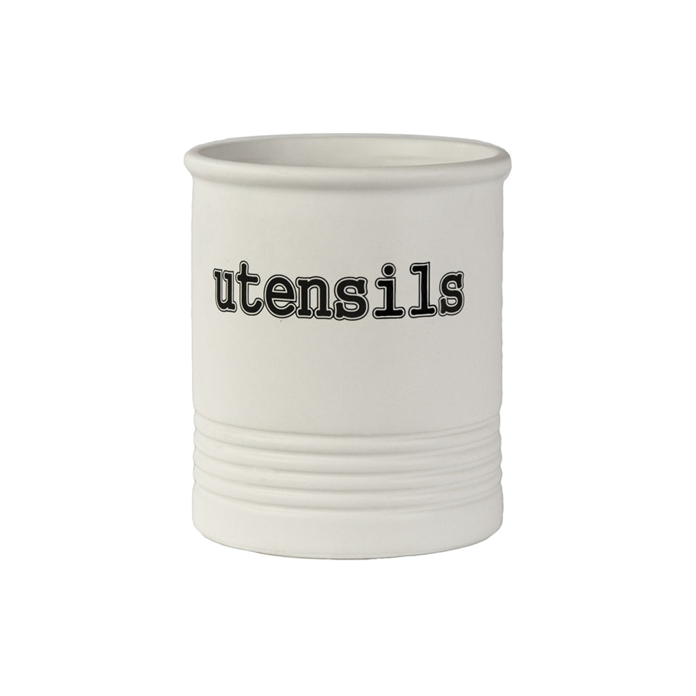 Ceramic Round Utensil Jar Smooth Finish White