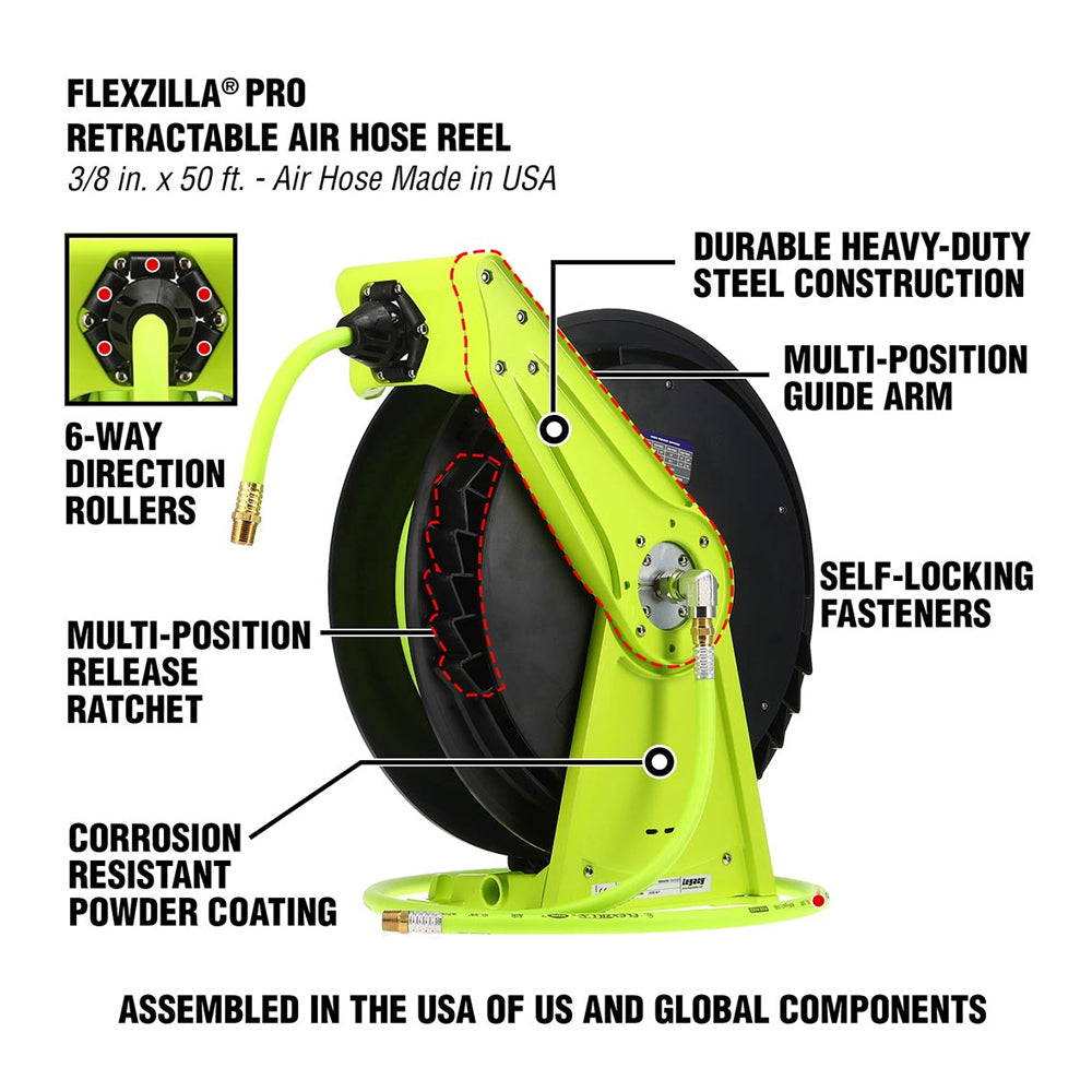 Flexzilla L8011FZ PRO Retractable Air Hose Reel Open Face Single Arm - –  DiscountCentralOnline