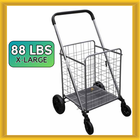 Utility Folding Shopping Cart with 360 Wheels for Grocery 88lbs Capacity X-Large
