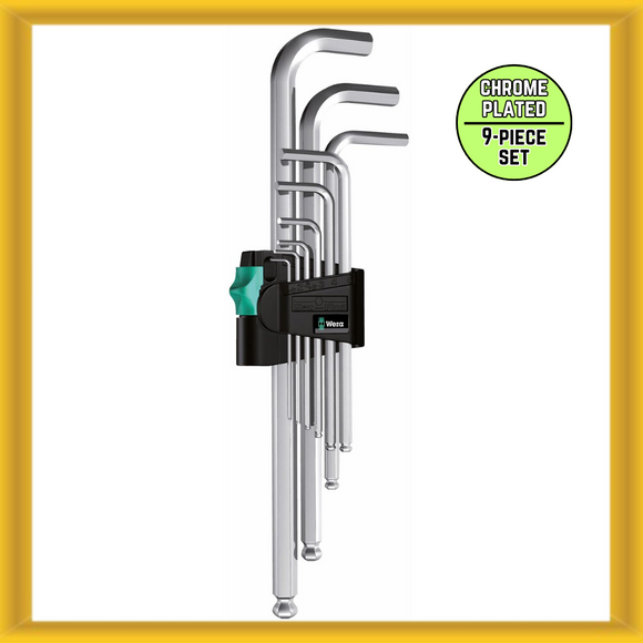 Wera Metric Hex-Plus Chrome Plated Long Arm High Quality L-Key 9-Piece Set (NEW)