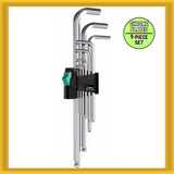 Wera Metric Hex-Plus Chrome Plated Long Arm High Quality L-Key 9-Piece Set (NEW)