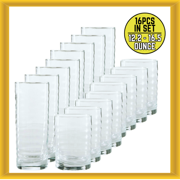 Libbey 56741 Pueblo 16-Piece Tumbler and Rocks Clear Polycarbonate Glass in Set