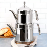 Korkmaz Nostaljia Maxi Stainless Steel 1.2 Liter Tea Pot and 2.2 Liter Kettle