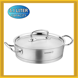 Korkmaz Proline Professional Series Stainless Steel Saute Pan with Lid in Silver