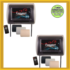 x2 Farenheit HRD-71CC 7" Universal DVD Headrest Monitor w/ USB and Aux Input NEW