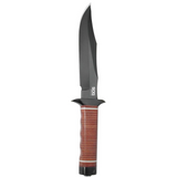 SOG Bowie 2.0 Knife 7.5" Black TiNi Blade Leather Handles with Leather Sheath