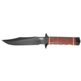 SOG Bowie 2.0 Knife 7.5" Black TiNi Blade Leather Handles with Leather Sheath