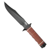 SOG Bowie 2.0 Knife 7.5" Black TiNi Blade Leather Handles with Leather Sheath