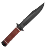 SOG Bowie 2.0 Knife 7.5" Black TiNi Blade Leather Handles with Leather Sheath