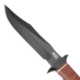 SOG Bowie 2.0 Knife 7.5" Black TiNi Blade Leather Handles with Leather Sheath