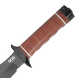 SOG Bowie 2.0 Knife 7.5" Black TiNi Blade Leather Handles with Leather Sheath