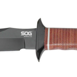 SOG Bowie 2.0 Knife 7.5" Black TiNi Blade Leather Handles with Leather Sheath