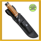 SOG Bowie 2.0 Knife 7.5" Black TiNi Blade Leather Handles with Leather Sheath