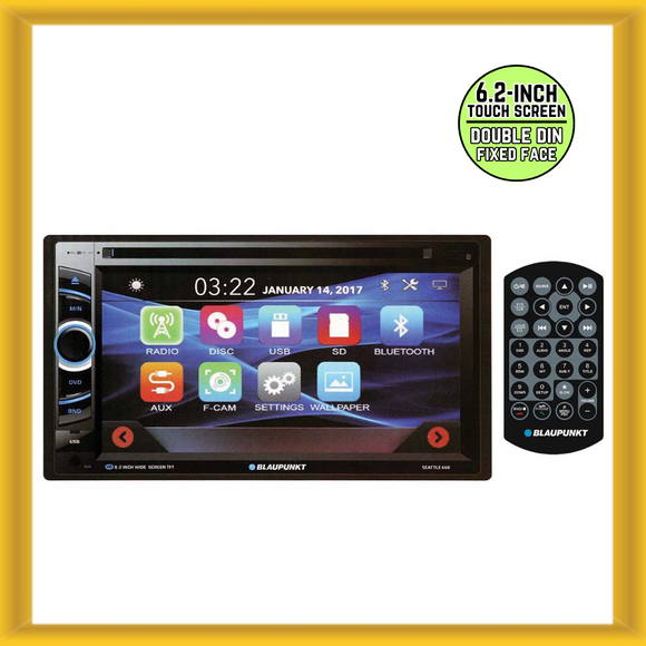 Blaupunkt 6.2” 2 DIN Fixed Face Touchscreen DVD Receiver w/ BT, USB/SD & Remote