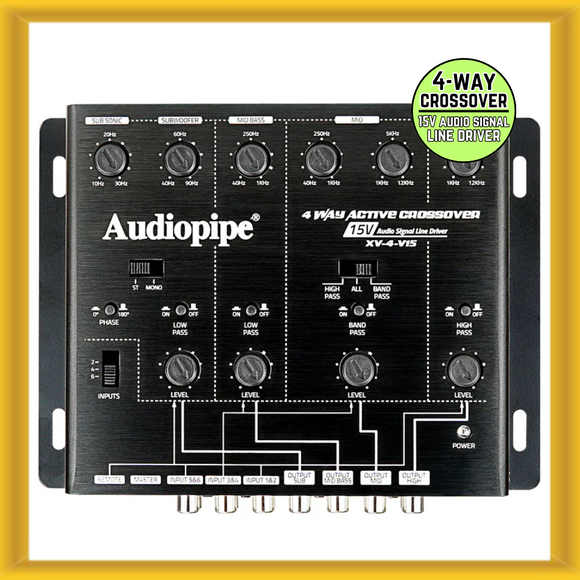 Audiopipe XV-4-V15 4-Way Crossover with 2/4/6 Channels Input – 8 Channels Output