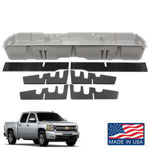 DU-HA Under Seat Storage w/ Gun Rack Fits 2007-2013 Silverado Sierra Crew Cab - Light Gray