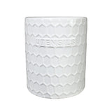Ceramic Round Utensil Jar with Embossed UTENSILS Writing (Gloss White)