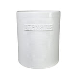 Ceramic Round Utensil Jar with Embossed UTENSILS Writing (Gloss White)