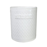 Ceramic Round Utensil Jar with Embossed UTENSILS Writing (Gloss White)