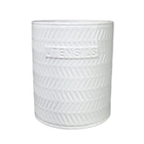 Ceramic Round Utensil Jar with Embossed UTENSILS Writing (Gloss White)