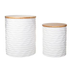 Ceramic Round Canister with Bamboo Lid Matte Finish (Set of Two)