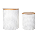 Ceramic Round Canister with Bamboo Lid Matte Finish (Set of Two)