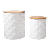 Ceramic Round Canister with Bamboo Lid Matte Finish (Set of Two)