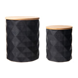 Ceramic Round Canister with Bamboo Lid Matte Finish (Set of Two)