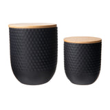 Ceramic Round Canister with Bamboo Lid Matte Finish (Set of Two)