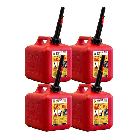 MIDWEST 2 GALLON GASOLINE CAN CONTAINER W/ QUICK FLOW SPOUT MODEL 2310 - 4 PACK