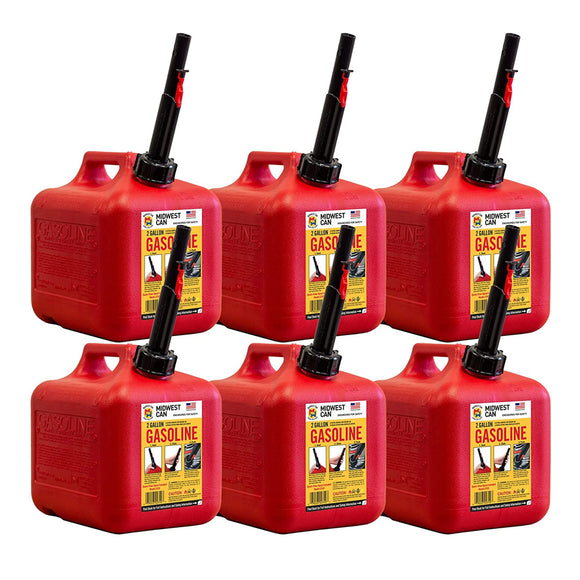 Midwest 2 Gallon Gasoline Can - 6 PACK