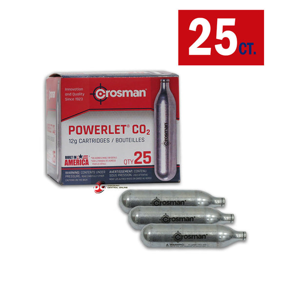 CROSMAN POWERLET CO2 12G CARTRIDGES FOR AIRSOFT AIRGUN BB PELLET GUN (25 PACK)