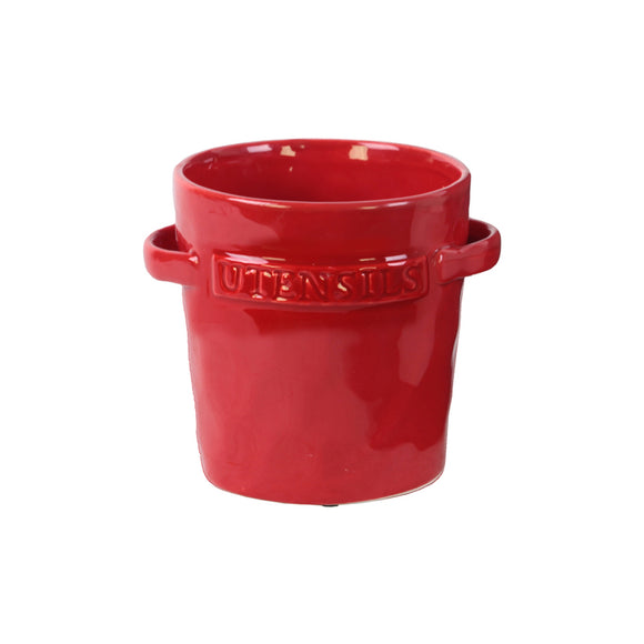 Ceramic Round Utensil Jar with 2 Handles on Side - Gloss Finish