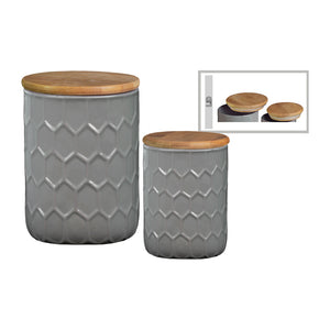 Ceramic Round Canister with Bamboo Lid (Gloss Finish) - Set of Two