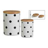 Ceramic Round Canister with Bamboo Lid (Gloss Finish) - Set of Two