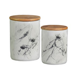 Ceramic Round Canister w/ Marbleized White Finish - Set of Two
