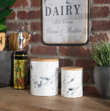Ceramic Round Canister w/ Marbleized White Finish - Set of Two