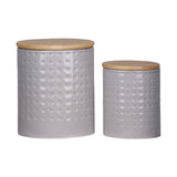 Ceramic Round Canister with Wooden Lid (Coated Finish)- Set of Two