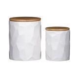 Ceramic Round Canister with Wooden Lid (Coated Finish)- Set of Two