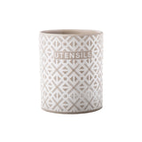 Ceramic Round Utensil Jar w/ Embossed UTENSILS (Matte Gray Finish)