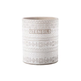 Ceramic Round Utensil Jar w/ Embossed UTENSILS (Matte Gray Finish)
