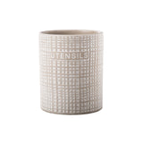 Ceramic Round Utensil Jar w/ Embossed UTENSILS (Matte Gray Finish)