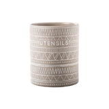 Ceramic Round Utensil Jar w/ Embossed UTENSILS (Matte Gray Finish)