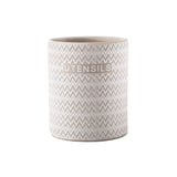 Ceramic Round Utensil Jar w/ Embossed UTENSILS (Matte Gray Finish)
