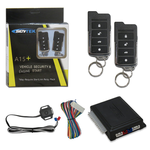 SCYTEK A15+ CHROME KEYLESS ENTRY CAR ALARM SYSTEM W/ 2 5-BUTTON KEY FOB REMOTE