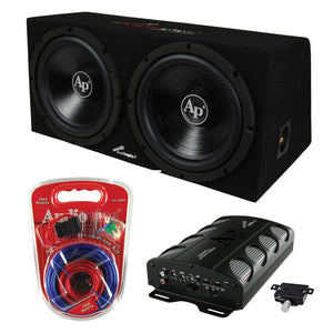 Audiopipe Car Package Dual 12" Subwoofer Enclosure + 2 Channel Amplifier + Amp Kit | APSB-1250CL
