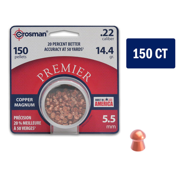 Crosman CPD22 .22 Cal 5.5mm Premier Copper Magnum Domed Airgun Pellets - 150 Count