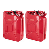 TWO WAVIAN 5 GALLON 20 LITER STEEL FUEL CAN, AUTHENTIC JERRY CAN w/ LEAKPROOF SPOUT - RED