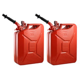 TWO WAVIAN 5 GALLON 20 LITER STEEL FUEL CAN, AUTHENTIC JERRY CAN w/ LEAKPROOF SPOUT - RED